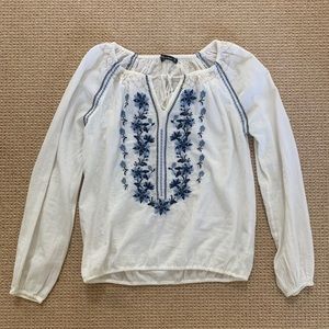 long sleeve blue floral blouse